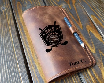 Gepersonaliseerde lederen golf scorekaart & Yardage book holder, aangepaste golf geschenken voor papa, golf accessoires