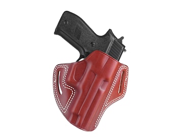 S & W BODYGUARD 380 Premium lederen holster, handgemaakte pannenkoek stijl holster, zwart en bruin, rechts-links hand tekening