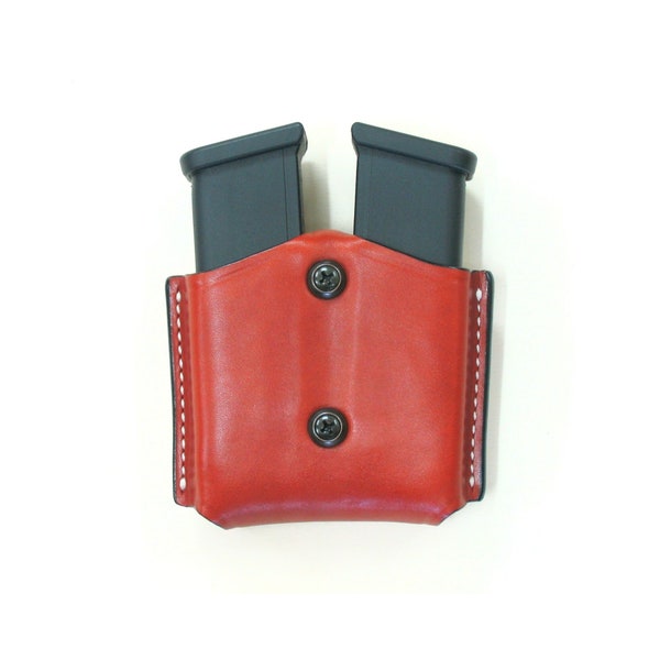 Leather Double Magazine Case, 9-40 mm Single M&P Shield, 45 Cal. Single Stack Colt 1911, Ruger SR 1911, Kimber, Springfield XDS, SIG P220