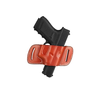COLT 1911 Premium Leder Holster, handgemachtes SKELETT (kurzer Pfannkuchen) Stil Holster, Schwarz und Braun, Rechts-Links Hand Gezeichnet