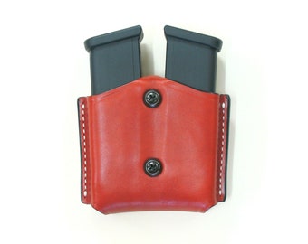 Leather Double Magazine Case, 9 mm Single Stack, Kahr, Kimber, H&K, Ruger, SW, SIG, Springfield, Glock