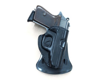 RUGER P85, P89 Funda de cuero premium, Funda de paleta ajustable hecha a mano, negro y marrón