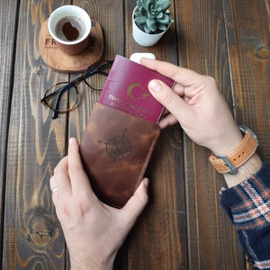 Personalized Leather Passport Cover, Custom Passport Travel Wallet, Engraved Passport Case, Valentine&#39;s Day Gift, Gift for Everybody
