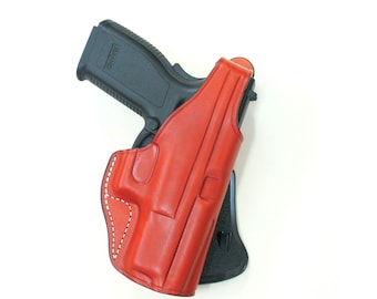 Glock 17, 22 Premium Leather Holster, Handmade Adjustable Paddle with Retention Holster, Black and Brown