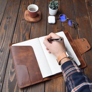Free Personalized Leather Portfolio Cover, Custom Refillable A5 Padfolio Case, Engraved Notebook Cover, Travel Planner, Valentine&#39;s Day Gift