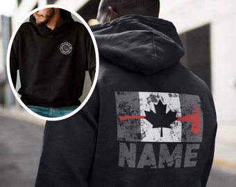 Custom Firefighter Hoodie | Canada Thin Red Line Sweater | Personalized Gifts For Fireman | Canadian Fire Fighter Gift | Canada Flag