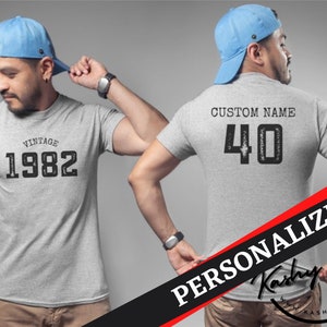 Vintage 1982 Shirt | Custom Name Celebration Gift Mens Womens ladies TShirt Unisex Personalized Heather Gray