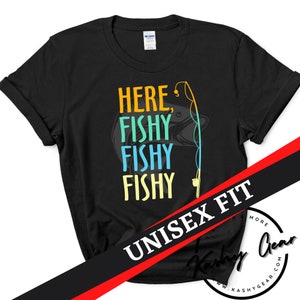Fishing T Shirt | Here Fishy | Fisherman Gifts | Present For fisherman | Fishermen T-Shirt Sportfishing | Lucky Fishing Shirt