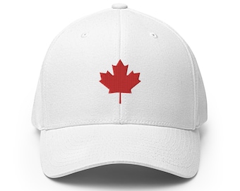 Canada Hat | Canadian Maple Leaf Hat | Proud To Be Canadian Closed-Back Premium Flex Fit Ball Cap | Comfortable Baseball Hat EMBROIDERED