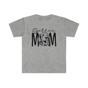 K&ouml;nnte beinhalten: Graues T-Shirt mit einer schwarzen Grafik eines Golden Retrievers und dem Text "Golden Mom".