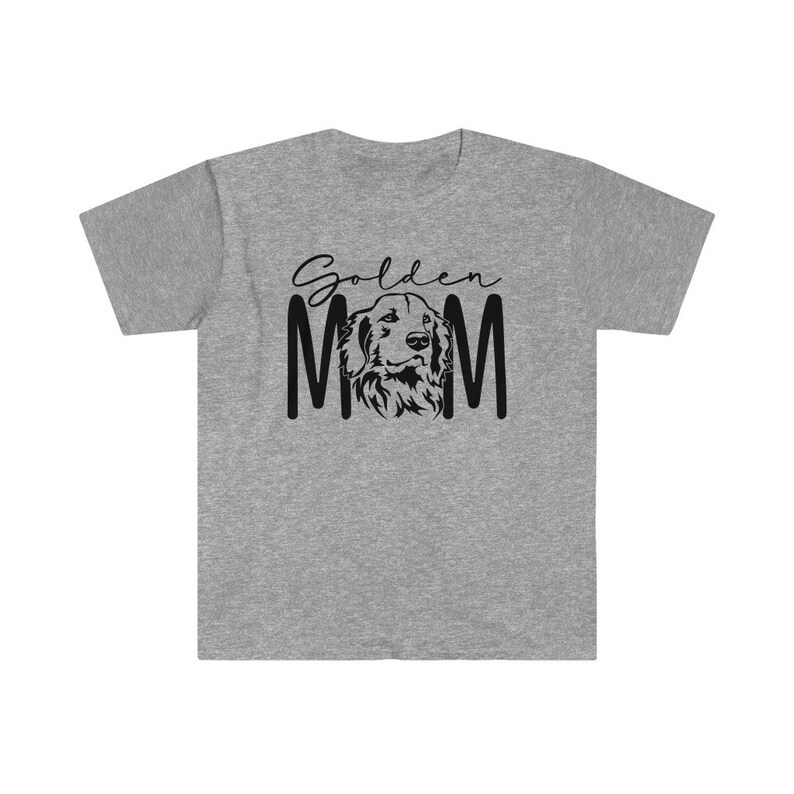 K&ouml;nnte beinhalten: Graues T-Shirt mit einer schwarzen Grafik eines Golden Retrievers und dem Text "Golden Mom".