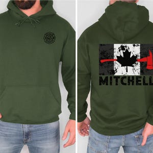 Aangepaste brandweerhoodie | Canada dunne rode lijn trui | Gepersonaliseerde cadeaus voor brandweerman | Cadeau Canadese brandweerman | Vlag van Canada afbeelding 7