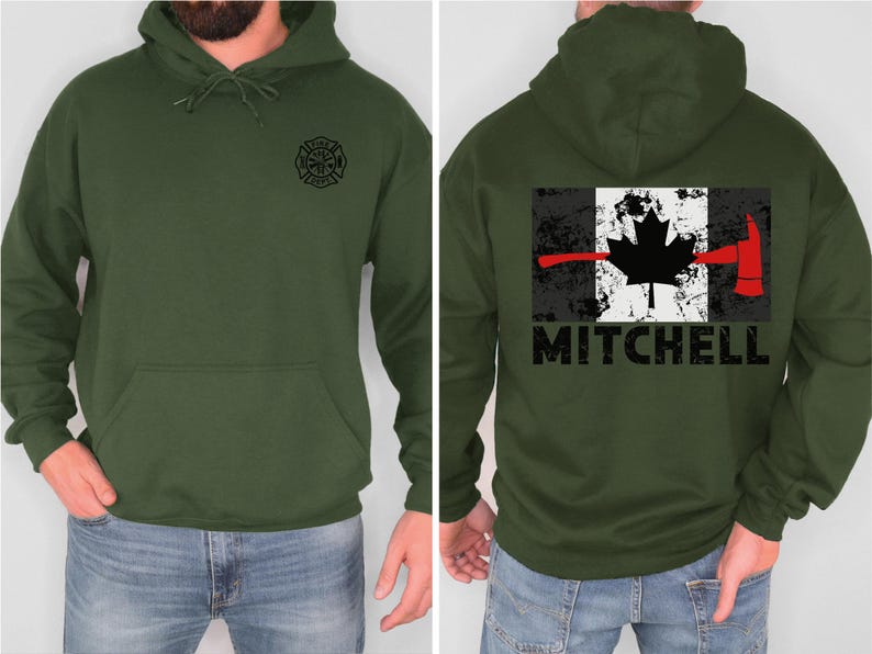 Aangepaste brandweerhoodie | Canada dunne rode lijn trui | Gepersonaliseerde cadeaus voor brandweerman | Cadeau Canadese brandweerman | Vlag van Canada afbeelding 7