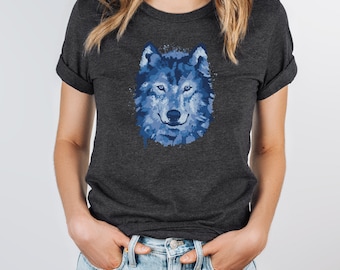 Maglietta con lupo da uomo e da donna / Maglietta con ritratto di lupo ad acquerello / Regalo per amanti della natura e della vita selvaggia per le donne / Maglietta con grafica animale / Maglietta unisex