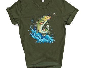 フィッシュジャンプシャツ | フィッシングTシャツ | ラッキーフィッシングシャツ | 漁師へのギフト | 漁師Tシャツ