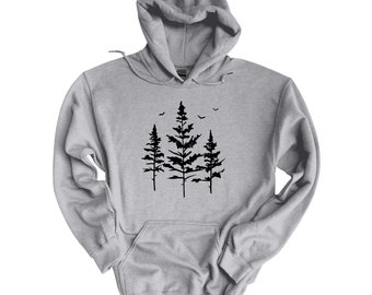 Felpa con cappuccio Pine Tree / Albero sempreverde / Felpa da campeggio / Regalo per gli amanti della natura / Maglietta Forest / Maglione da trekking all'aperto / Regalo per lei, donna e uomo