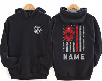 Custom Firefighter Hoodie | Thin Red Line Sweater | Personalized Gifts For Fireman | Customized Name Shirt | Maltese Cross Firefighter Gift
