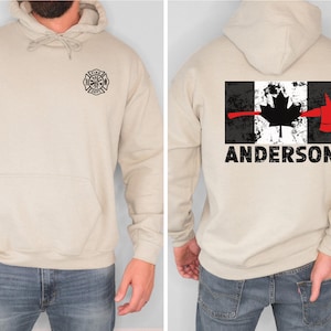 Aangepaste brandweerhoodie | Canada dunne rode lijn trui | Gepersonaliseerde cadeaus voor brandweerman | Cadeau Canadese brandweerman | Vlag van Canada afbeelding 4