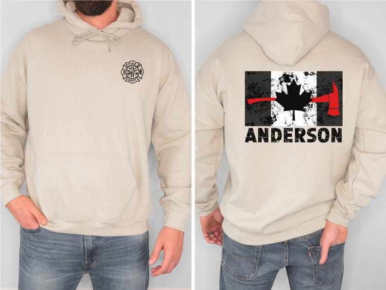 Aangepaste brandweerhoodie | Canada dunne rode lijn trui | Gepersonaliseerde cadeaus voor brandweerman | Cadeau Canadese brandweerman | Vlag van Canada afbeelding 4