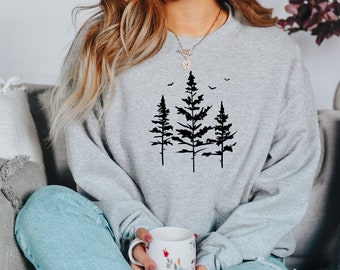 Pine Tree Sweatshirt | Evergreen Trees | Gift for Nature Lover | Camping Hiking Shirt | Nature Outdoors Crewneck Sweatshirt For Women Men