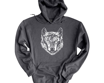 Felpa con cappuccio lupo / Felpa con simbolo animale lupo / Amanti della natura selvaggia / Maglione lupo grigio / Maglietta amanti degli animali