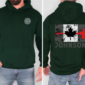 Aangepaste brandweerhoodie | Canada dunne rode lijn trui | Gepersonaliseerde cadeaus voor brandweerman | Cadeau Canadese brandweerman | Vlag van Canada afbeelding 9