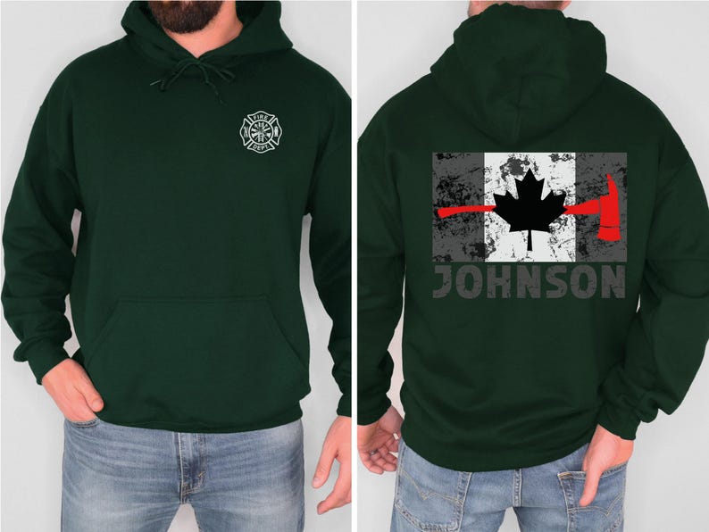 Aangepaste brandweerhoodie | Canada dunne rode lijn trui | Gepersonaliseerde cadeaus voor brandweerman | Cadeau Canadese brandweerman | Vlag van Canada afbeelding 9