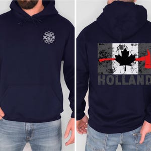 Aangepaste brandweerhoodie | Canada dunne rode lijn trui | Gepersonaliseerde cadeaus voor brandweerman | Cadeau Canadese brandweerman | Vlag van Canada afbeelding 8