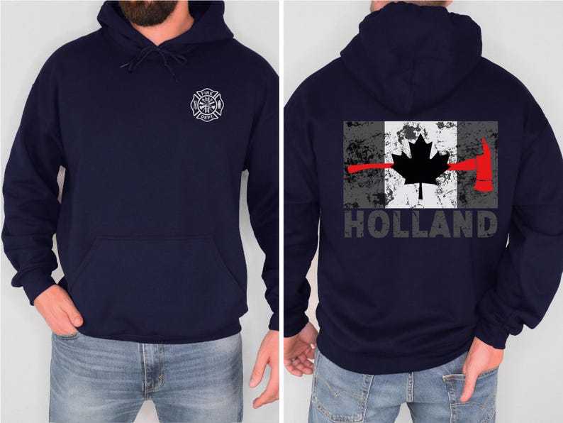 Aangepaste brandweerhoodie | Canada dunne rode lijn trui | Gepersonaliseerde cadeaus voor brandweerman | Cadeau Canadese brandweerman | Vlag van Canada afbeelding 8