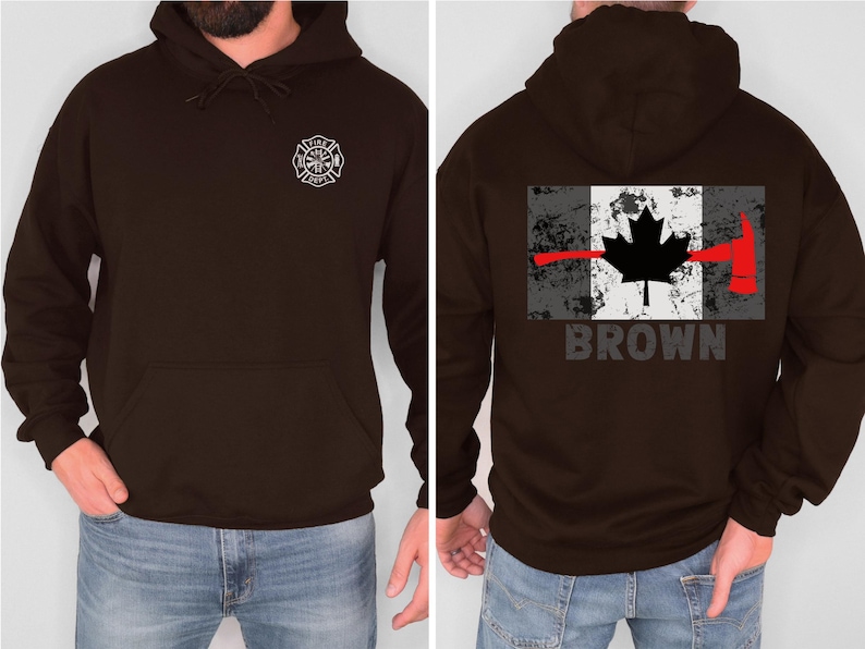 Aangepaste brandweerhoodie | Canada dunne rode lijn trui | Gepersonaliseerde cadeaus voor brandweerman | Cadeau Canadese brandweerman | Vlag van Canada afbeelding 10