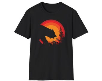 Grizzly Bear Shirt | Vintage Bear Sunset T Shirt | Minimalist Bear Tee | Gift For Bear Lover | Brown Bear Tshirt Unisex