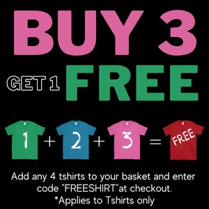 K&ouml;nnte beinhalten: Kaufe 3 T-Shirts, erhalte 1 gratis. F&uuml;ge 4 T-Shirts zu deinem Warenkorb hinzu und gib den Code "FREESHIRT" an der Kasse ein. *Gilt nur f&uuml;r T-Shirts.