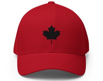 Canada Hat | Canadian Maple Leaf Hat | Proud To Be Canadian Closed-Back Premium Flex Fit Ball Cap | Comfortable Baseball Hat EMBROIDERED
