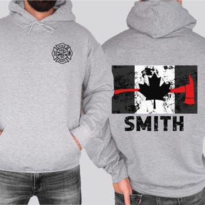 Aangepaste brandweerhoodie | Canada dunne rode lijn trui | Gepersonaliseerde cadeaus voor brandweerman | Cadeau Canadese brandweerman | Vlag van Canada afbeelding 5