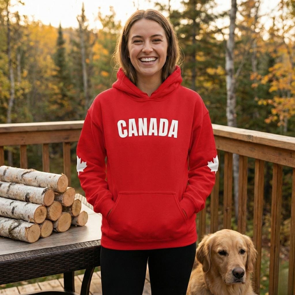 thumbnail image 2 of Threadrock Men's Canadian Flag Hoodie – Cotton Blend, Long Sleeve Sweatshirt (Sizes S-2XL) 2 of 3