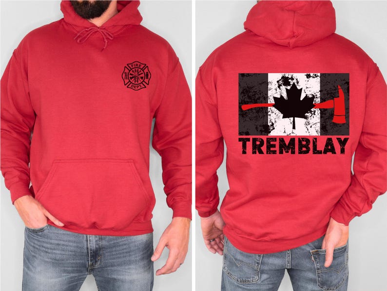 Aangepaste brandweerhoodie | Canada dunne rode lijn trui | Gepersonaliseerde cadeaus voor brandweerman | Cadeau Canadese brandweerman | Vlag van Canada afbeelding 6