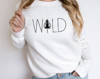 Sudadera con diseño de pino, árboles de hoja perenne, suéter salvaje, regalo para amantes de la naturaleza, camiseta de acampada y senderismo, cuello redondo para actividades al aire libre y naturaleza para mujeres y hombres.