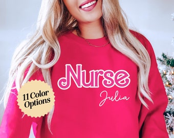 Personalized Hot Pink Nurse Sweatshirt, Custom Sweatshirts Nurse Practitioner, Nursing School Grad,Registered Nurse Gift