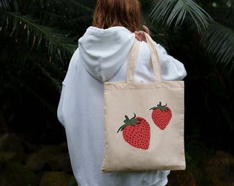 Strawberry Tote Bag, Bachelorette Party, Bridesmaid gifts, Birthday Gift for her