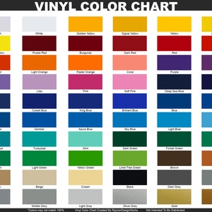 Vinyl decal color chart