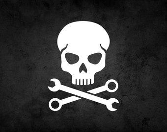 Skull Wrench Vinyl Decal: Mechanic Toolbox Sticker