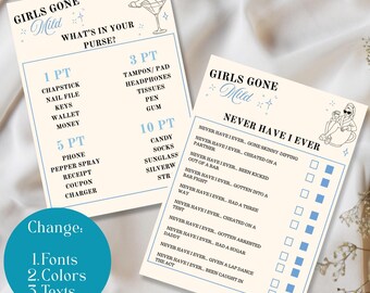 Custom girls gone mild Party Games,Bachelorette Bingo,girls nigh in drinking games,printable Canva template,Bridal Shower games,party favor