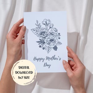 Muttertag blau Blumenkarte druckbare digitale Download 5 x 7 Größe kostenlose Umschlag inklusive elegante Blume Kunst Muttertag Grußkarte