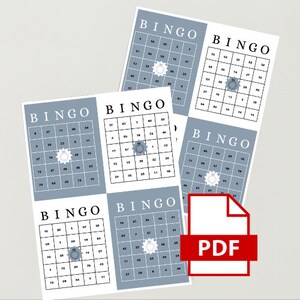 Juego de bingo para bodas, 100 tarjetas exclusivas, juego de despedida de soltera, fiesta divertida, azul polvoriento, PDF