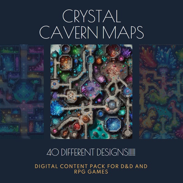 Digital Crystal Caverns Maps for, Table Top & RPG Gaming Accessory, Fantasy Virtual Map Collection