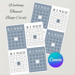 Wedding Bingo Set 100 Unique Cards Bridal Shower Game Party Fun Dusty Blue