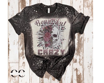 Beautiful crazy bleach skull tshirt, bleached tshirt, skull tshirt, floral skull bleach tshirt