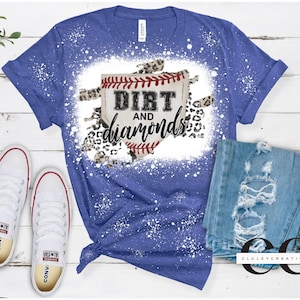 Baseball bleached tshirt, dirt and diamonds graphic tshirt, bleached leopard distressed baseball tshirt