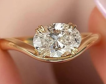 Oval Cut Pinky Engagement Ring | 1.5 CT East West Double Prong Oval Cut Pinky Engagement Ring | 1.5 CT East West Double Prong