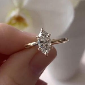 6-Prong Marquise Cut Engagement Ring in 14k Solid Gold/1, 1.5, 2 CT Moissanite Engagement Rings/Solitaire Moissanite Ring/Gold Promise Ring